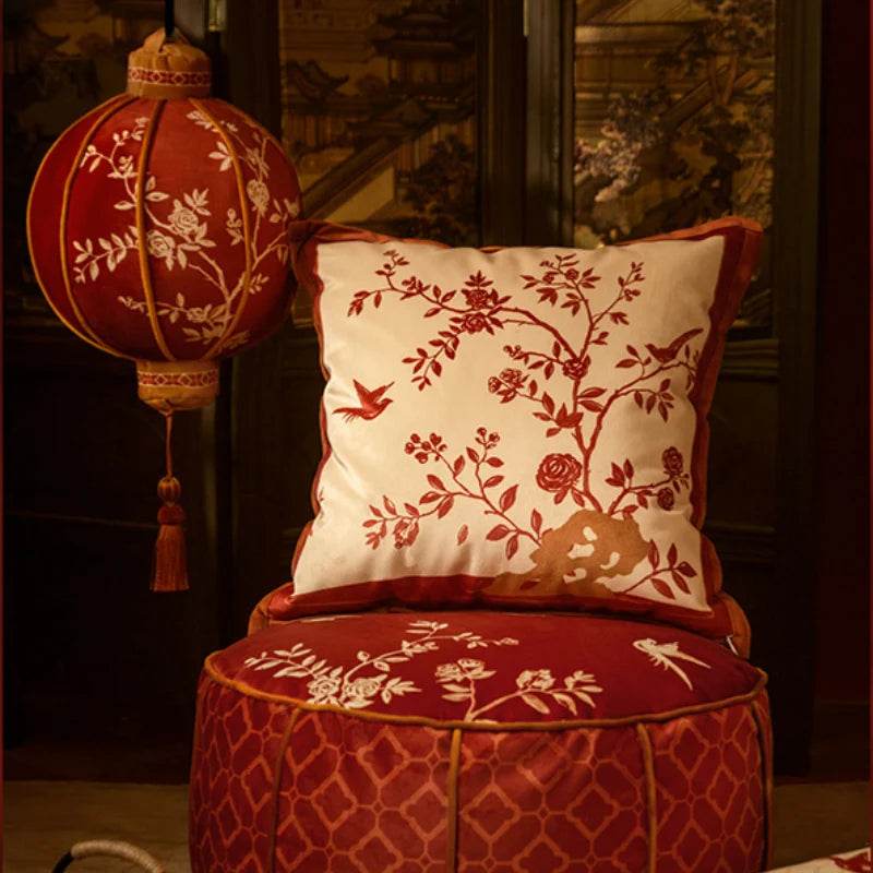 Chinoiserie Red Festive Chinese Style Throw Pillow - SinoCultural