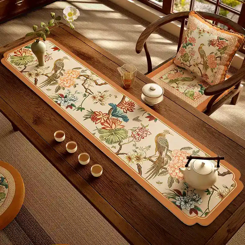 Chinoiserie Retro Spring Floral Tea Table Drying Mat - SinoCultural