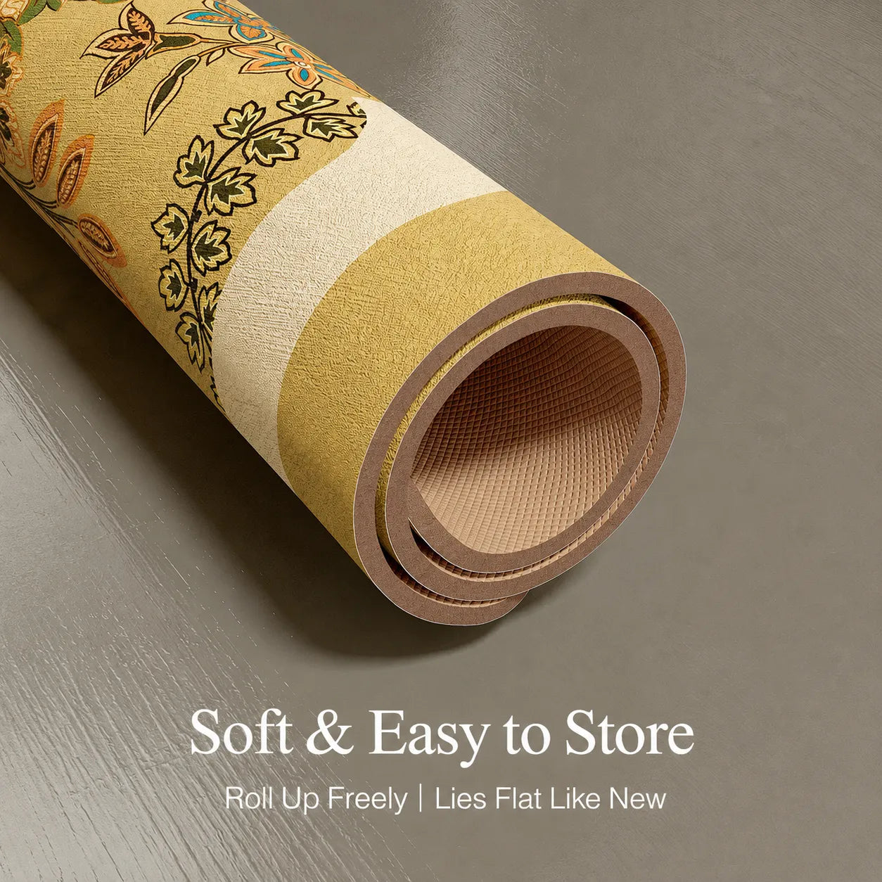 Soft butterfly-shaped bathroom rug that rolls up easily for storage, featuring a non-slip backing and absorbent surface for practical everyday bathroom use.