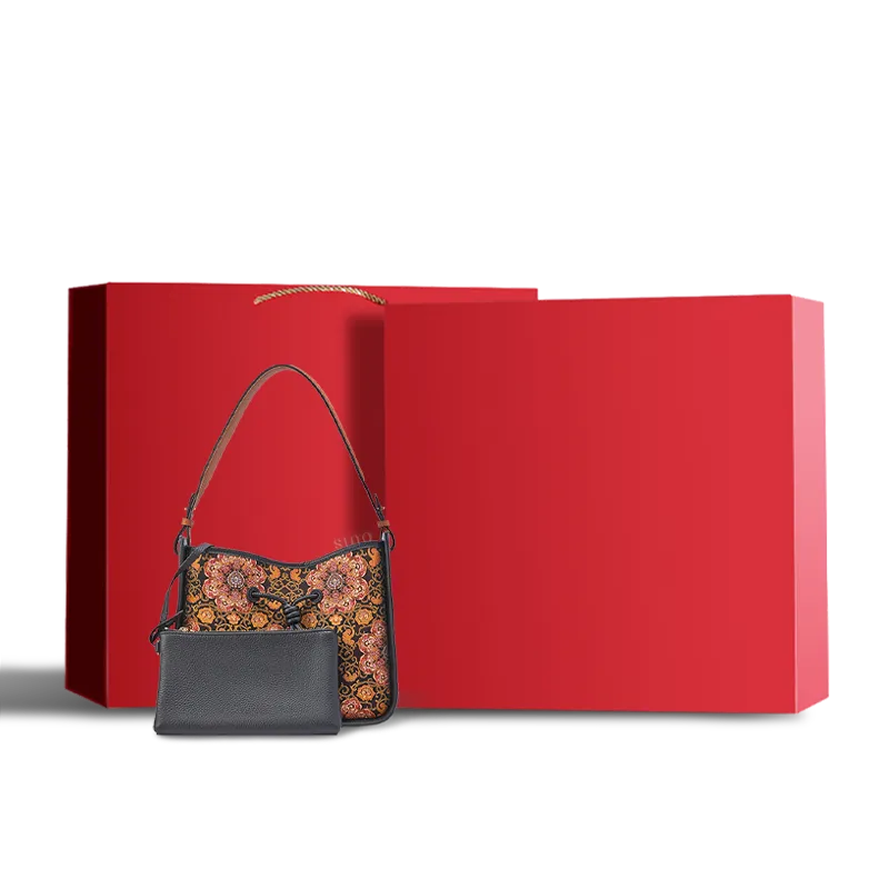 Premium red gift box for Pomegranate motif crossbody bag.