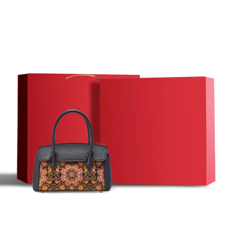 Premium red gift box with Pomegranate motif luxury bag.