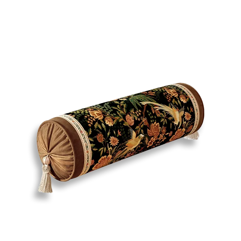 Luxury chinoiserie magpie blossoms armrest pillow.