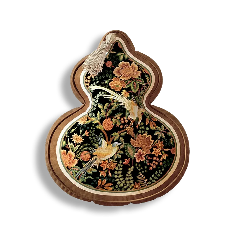 Luxury chinoiserie magpie blossoms gourd pillow.