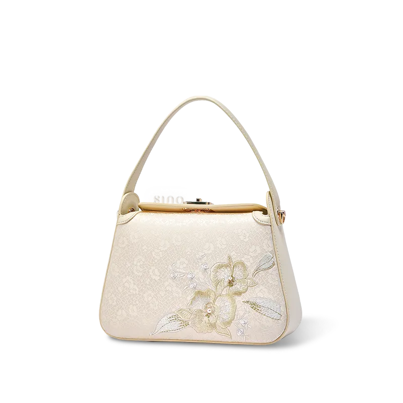 Main image of Chinoiserie Luxury Orchid Butterfly Embroidered Silk Handbag.