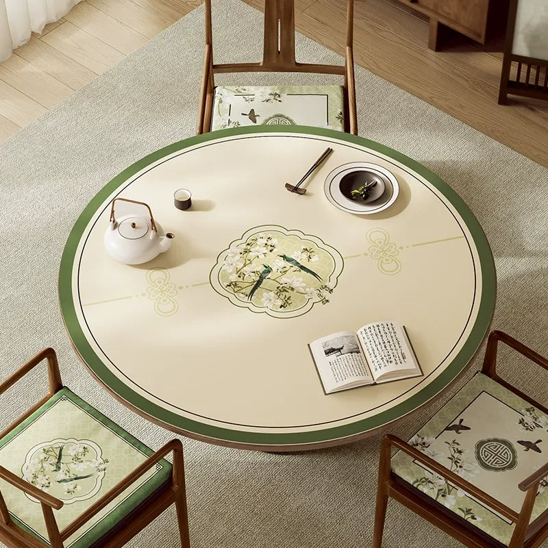 45-degree view of Chinoiserie table mat in elegant dining setting.
