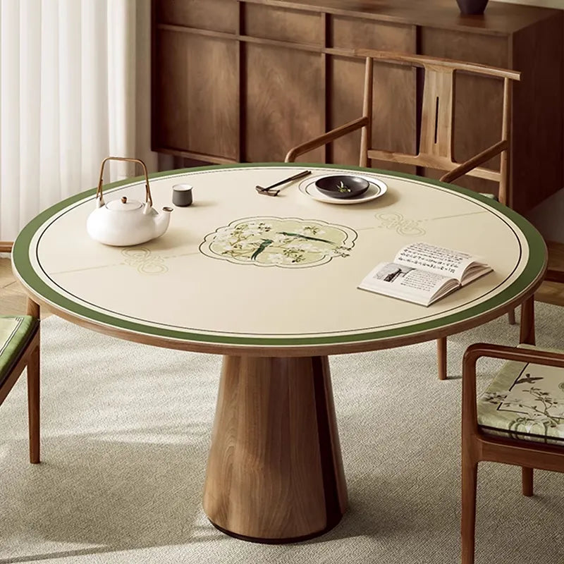 Chinoiserie luxury round table mat with orchid & kingfisher pattern.