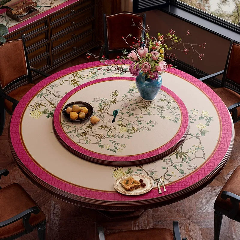 Chinoiserie luxury pink floral bird table mat with light center.
