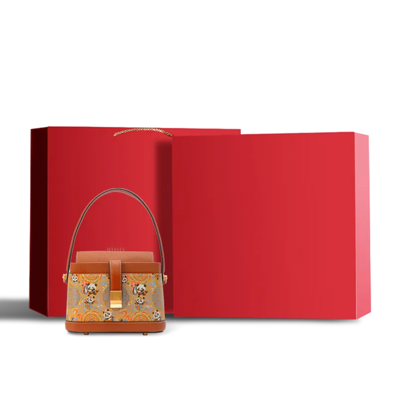 Red velvet gift box for premium brocade bag.