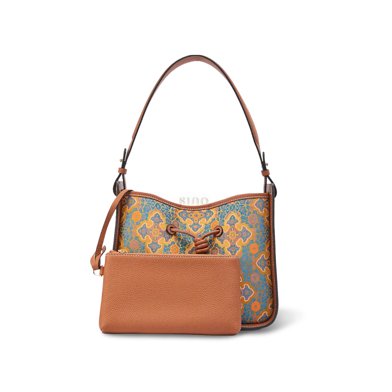 Luxury silk Song Brocade crossbody bag with embroidered Ruyi motif.