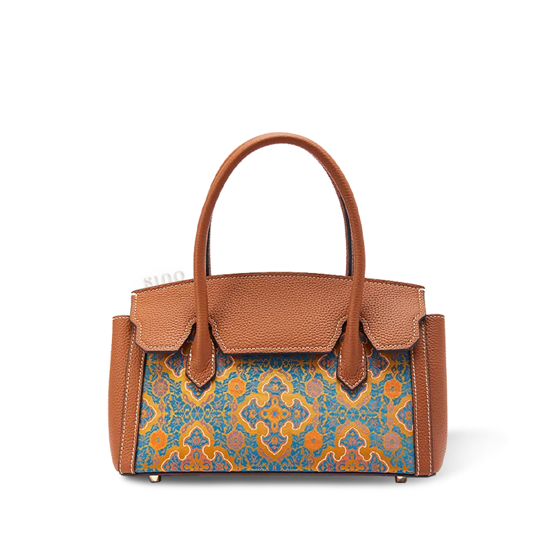 Structured silk top-handle bag with Song Brocade Ruyi motif.