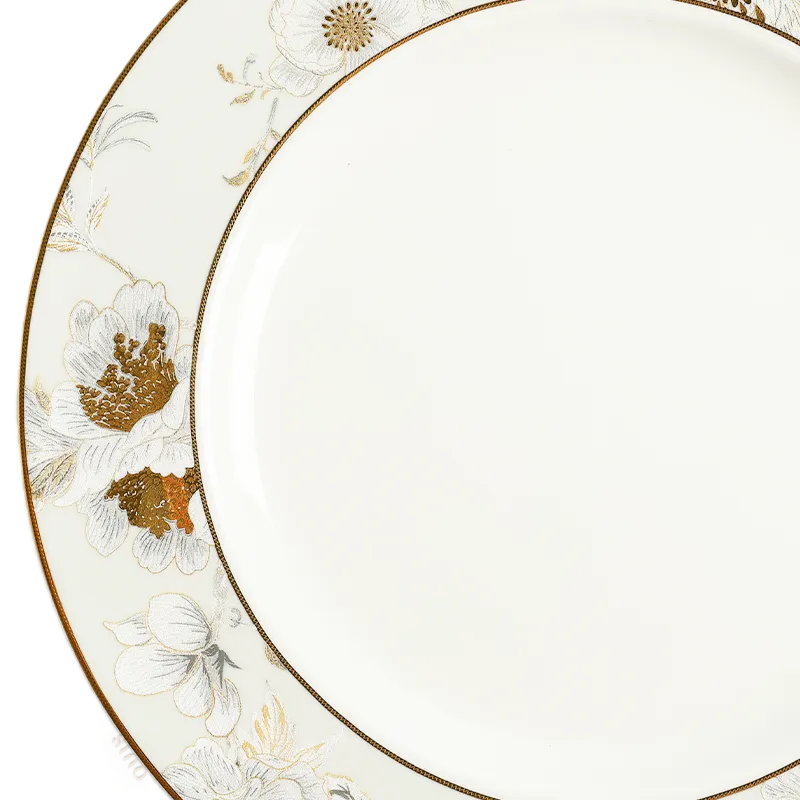 Textured embroidery detail on left edge of Chinoiserie Dinner Plate.