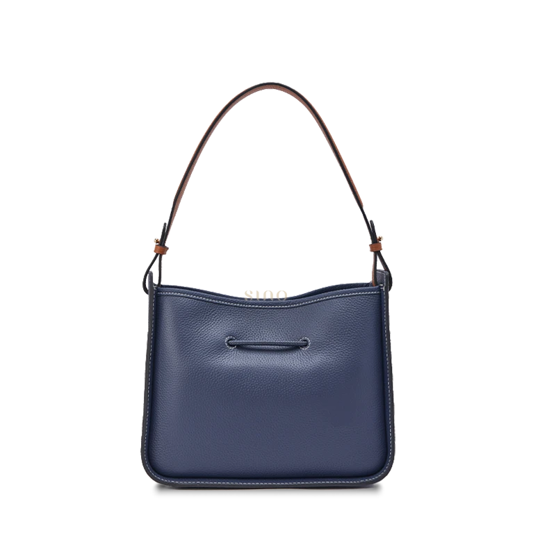 Guardian Blessing large shoulder bag back view in blue leather with a clean structured finish.