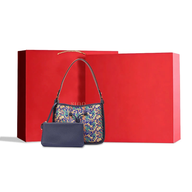 Guardian Blessing shoulder bag with pouch and gift box, a Chinese-inspired gift bag for women.