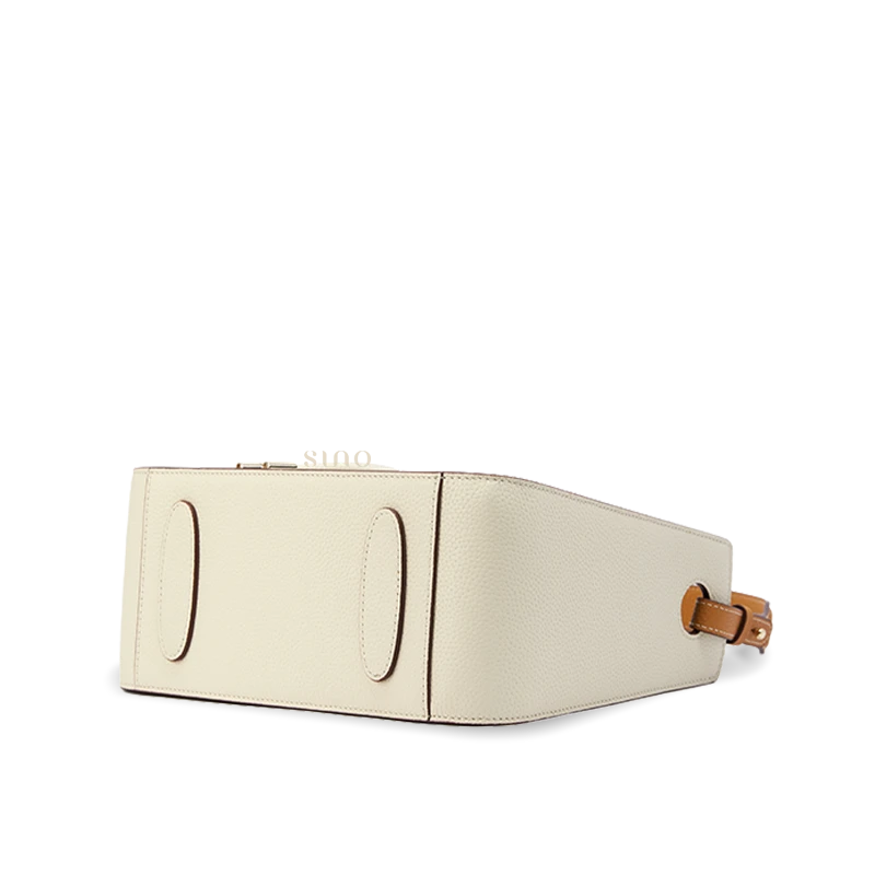Peony Dream leather shoulder bag bottom view showing the structured leather base and reinforced construction.