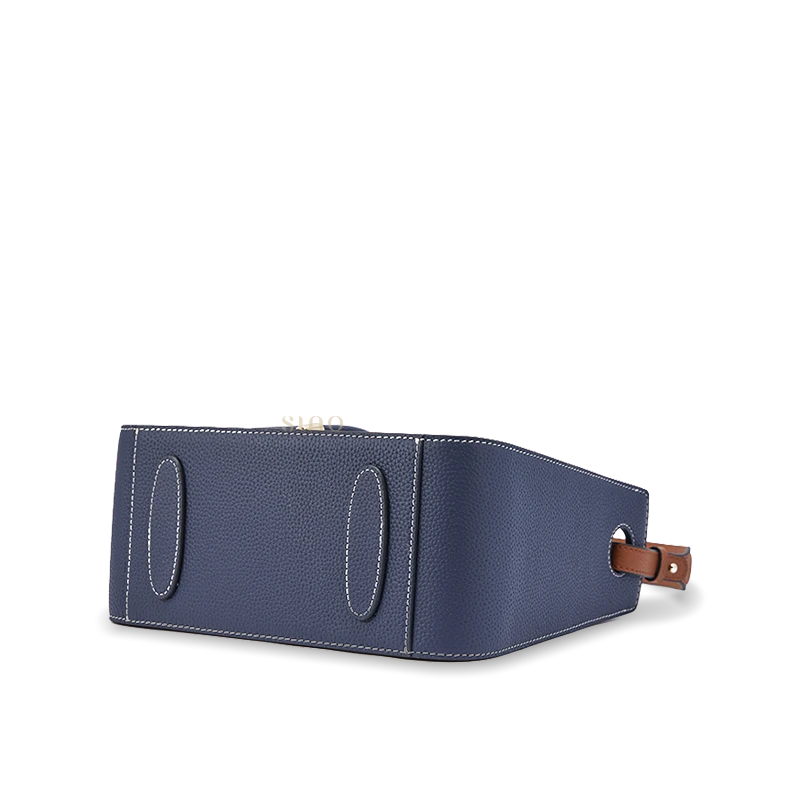 Moonlit Splendor leather shoulder bag bottom view showing the structured leather base and reinforced construction.