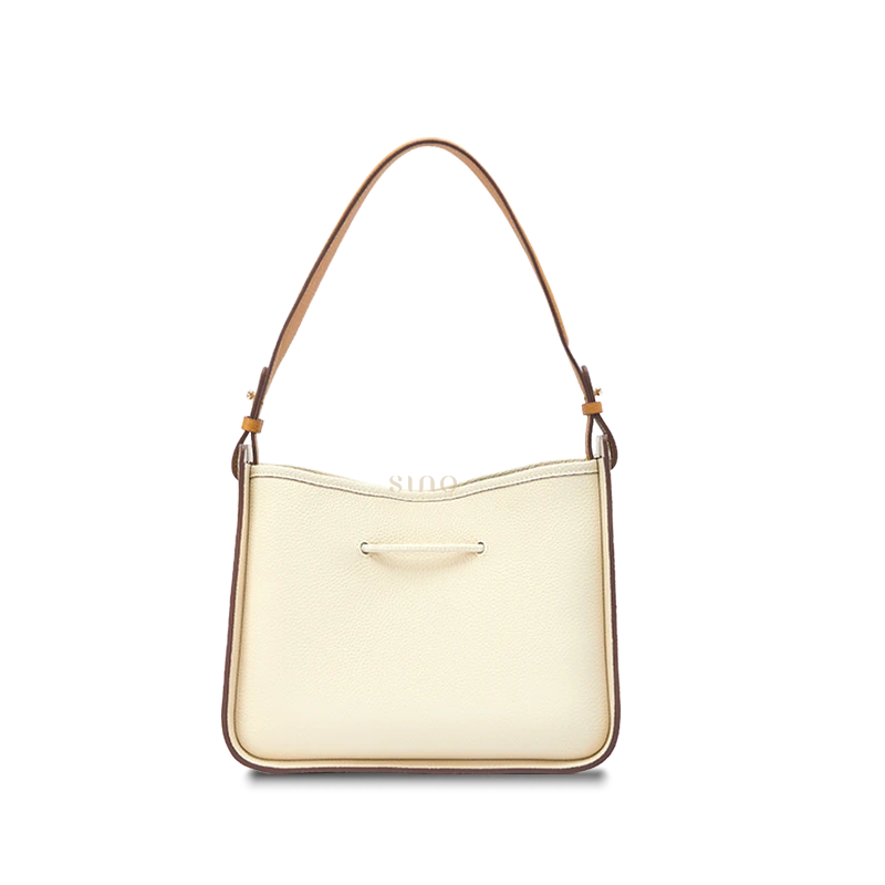Ivory leather shoulder bag for women, back view showing the clean structured finish and shoulder strap.
