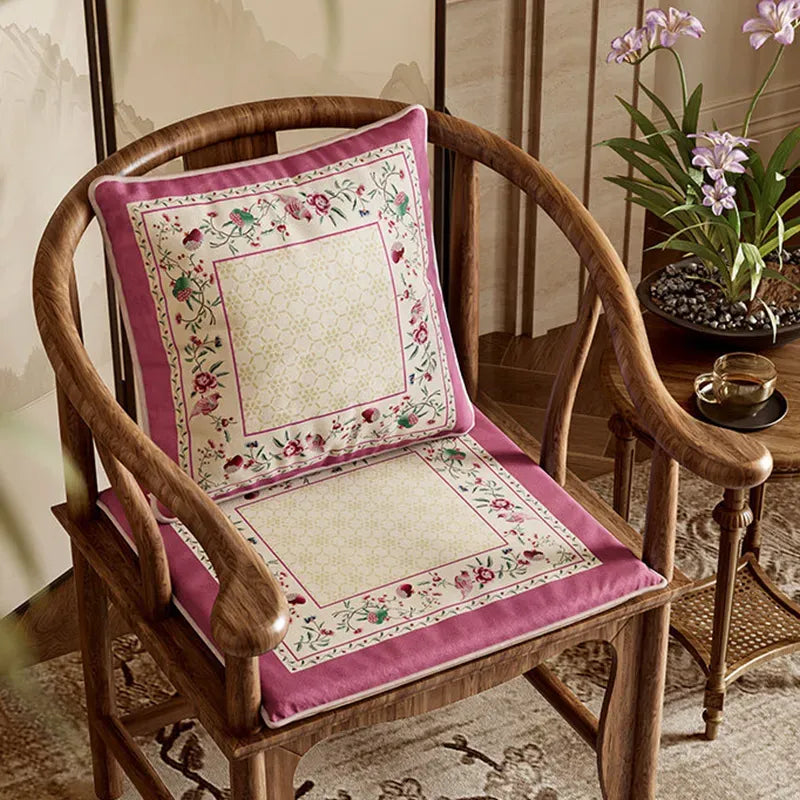 Coral pink dining chair cushion for wooden chair.