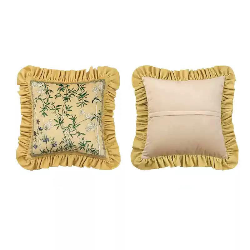 Chinoiserie Vintage Yellow Throw Pillow Autumn Bamboo Blossom - SinoCultural