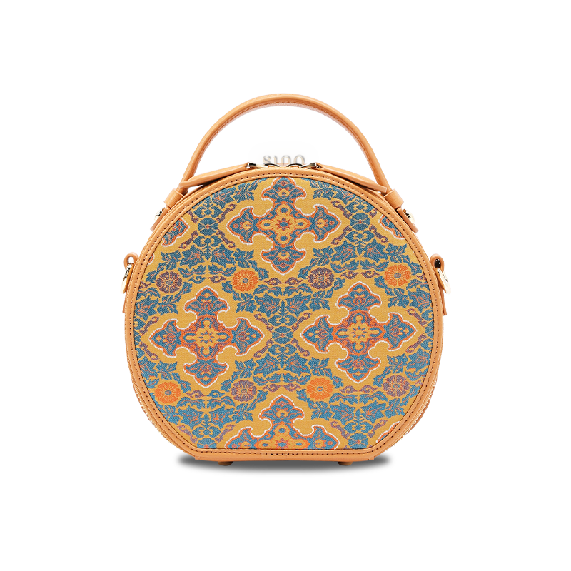 Song Brocade Vintage Brown Handheld Round Bag