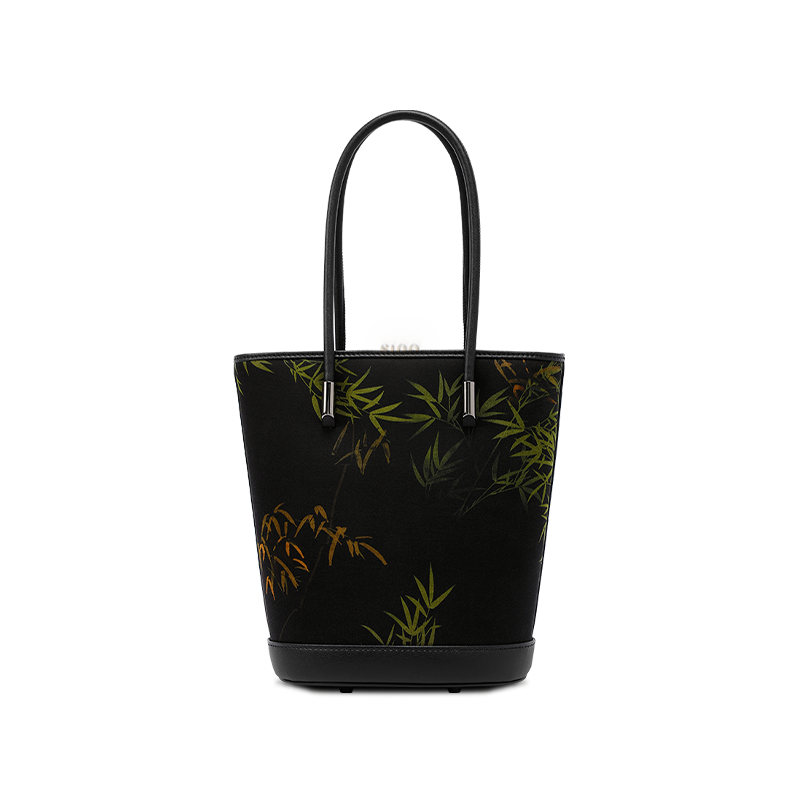 Xiangyunsha Silk Bamboo Print Crossbody Bucket Bag