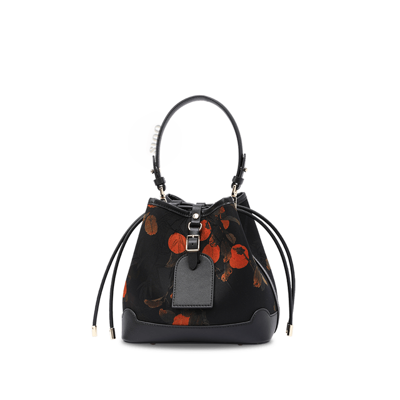 Xiangyunsha Silk Leather Printed Persimmon Bucket Bag - SinoCultural -- YS220680 - 