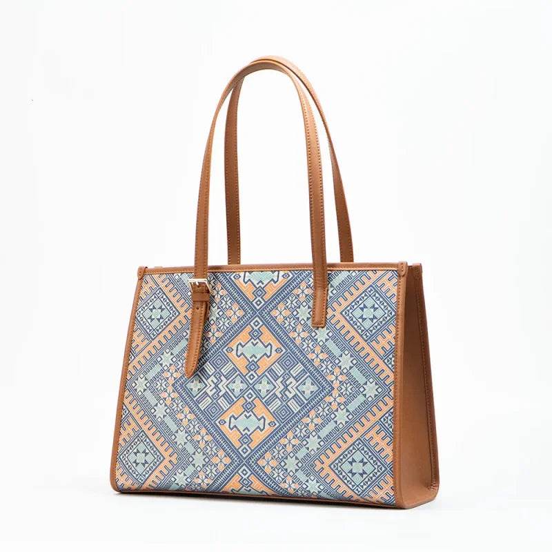 Zhuang Brocade Handicraft Large-Capacity Commuter Tote Bag - SinoCultural