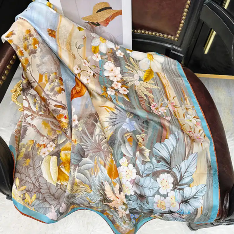 Mulberry Silk 14 Momme Square Scarf Boathouse 108x108 cm - SinoCultural