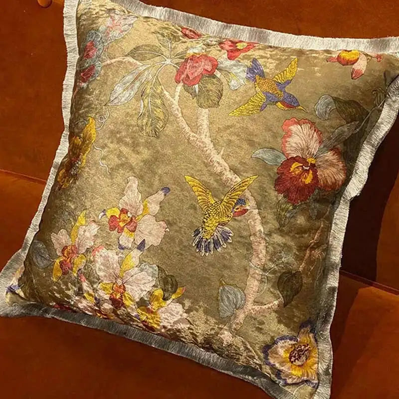 Chinoiserie Vintage Velvet Throw Pillow Floral and Botanical SJZBZ006