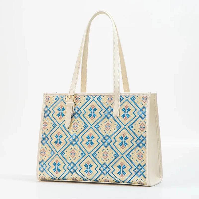 Zhuang Brocade Handicraft Large-Capacity Commuter Tote Bag - SinoCultural