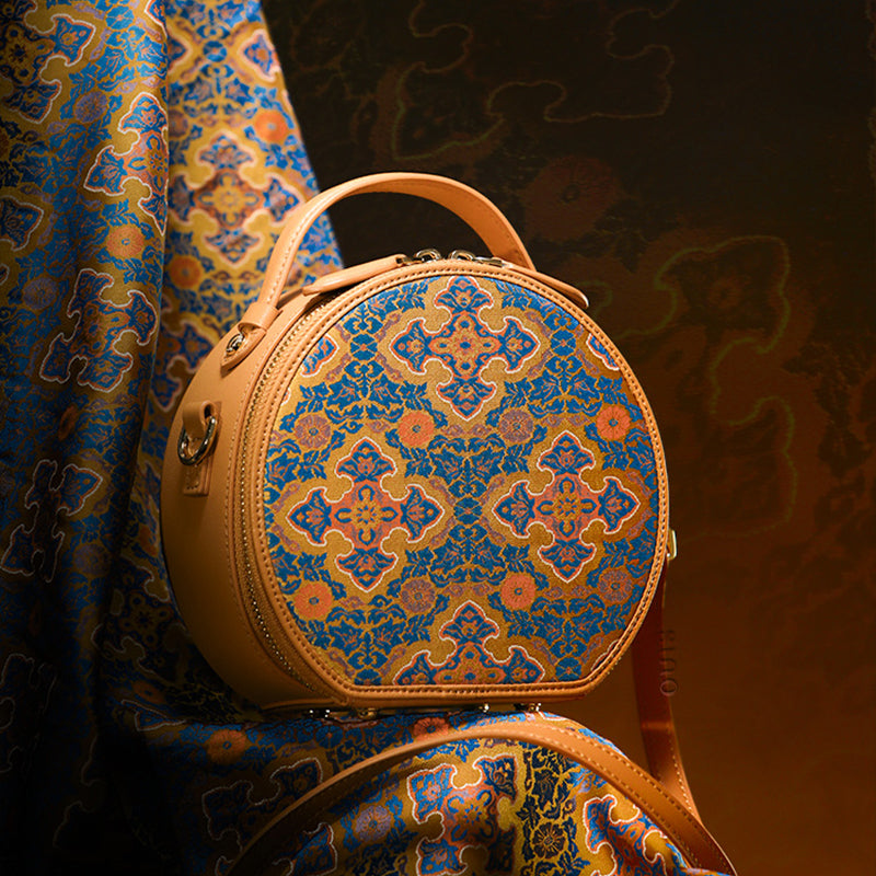 Song Brocade Vintage Brown Handheld Round Bag