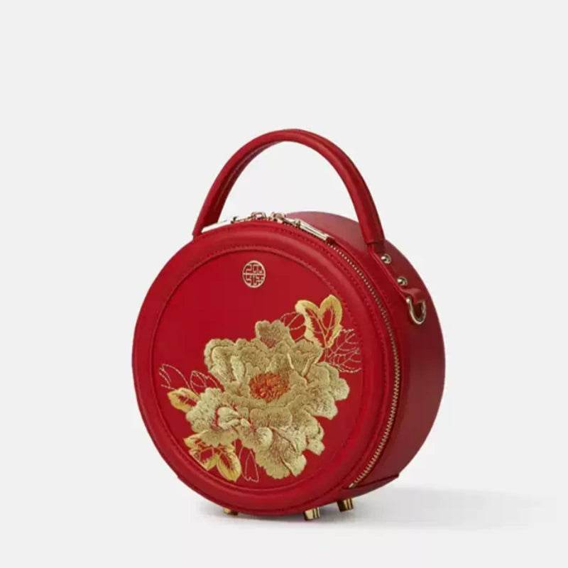 Round red handbag store