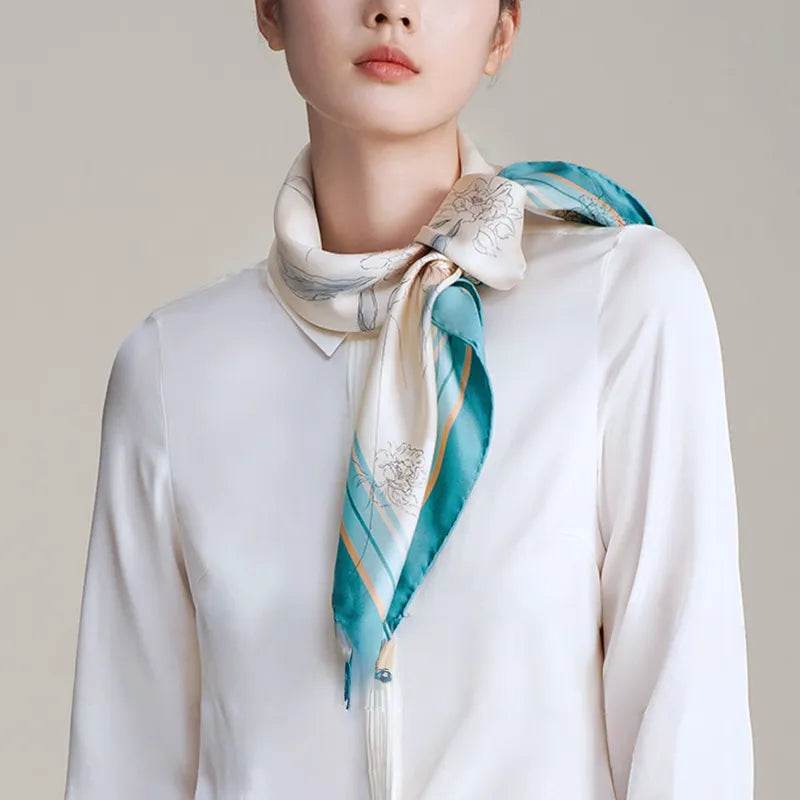 Mulberry Silk Imperial Peony Silk Square Scarf 90 x 90 Cm - SinoCultural -- SS020-2