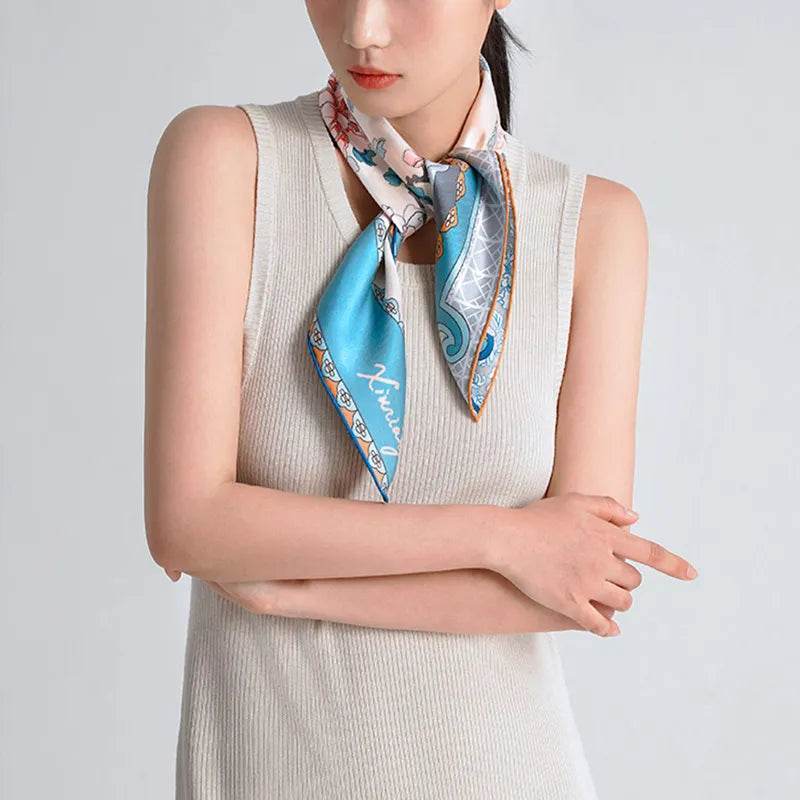 100% Mulberry Silk Jiangnan Bloom Silk Square Scarf 68 x 68 Cm - SinoCultural -- SS021-1