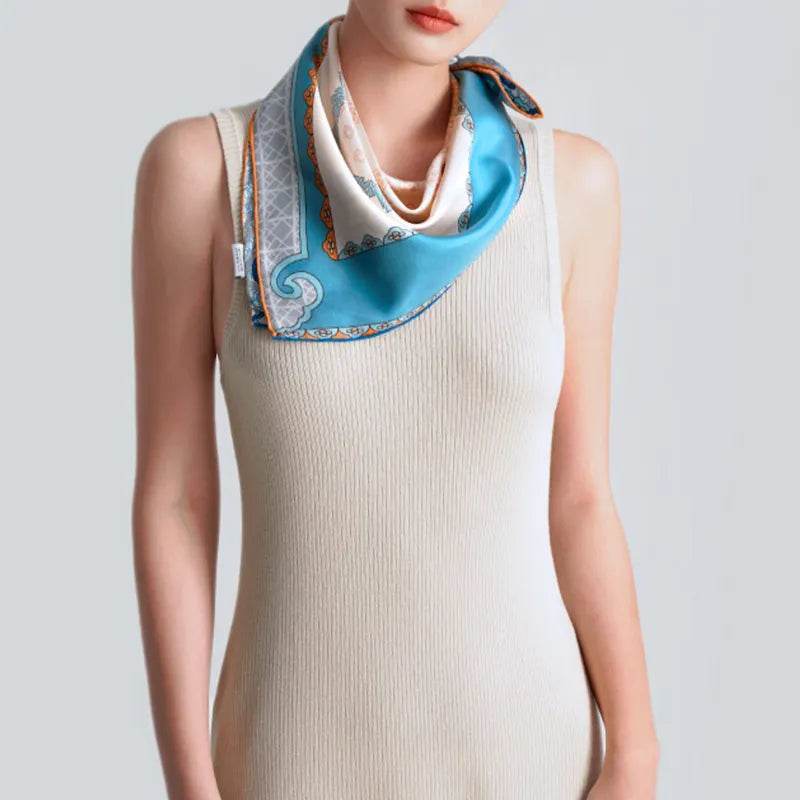 100% Mulberry Silk Jiangnan Bloom Silk Square Scarf 68 x 68 Cm - SinoCultural -- SS021-1