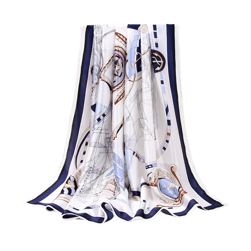 105x105cm Chinese nautical silk scarf flat lay.