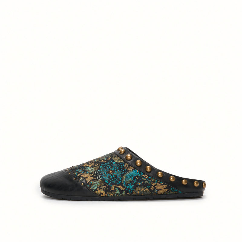 Luxury black Song Brocade mule shoes isolated on transparent background