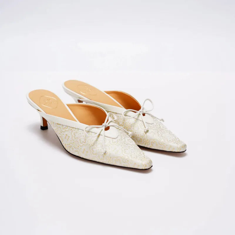 Luxury Chinese Song Brocade shoes for women with traditional Ding Sheng motif and refined feminine style.