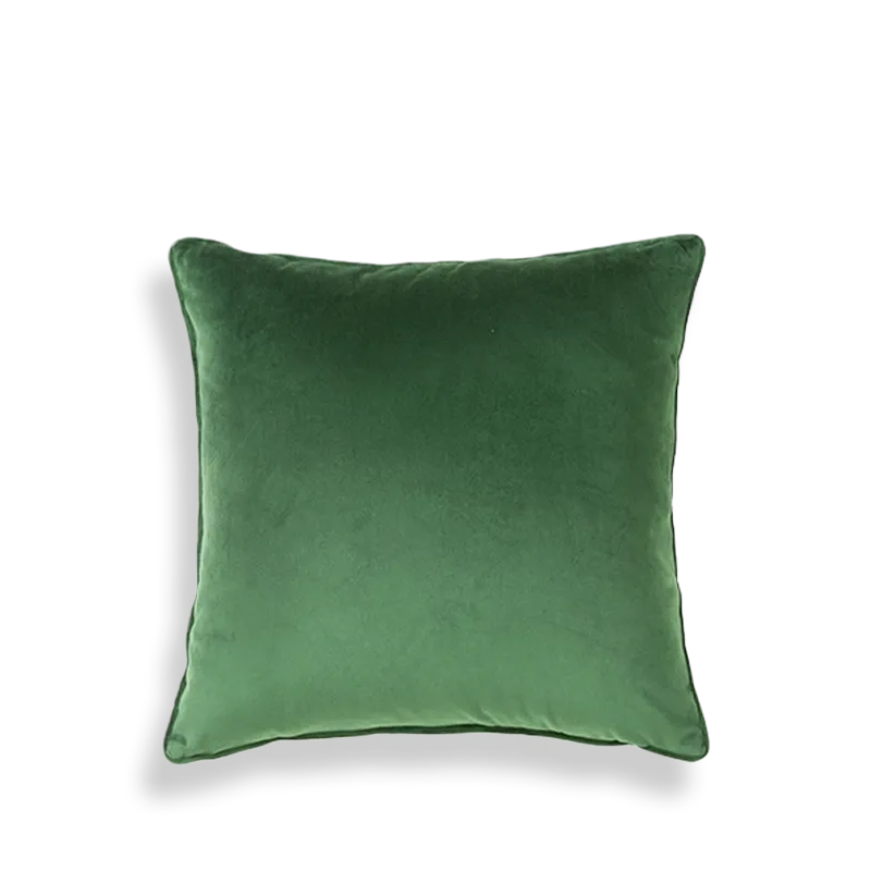 Back detail of luxury chinoiserie jade green throw pillow with short plush fabric and PP cotton.