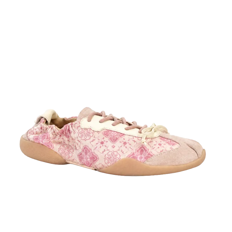 Luxury Shu Brocade Persimmon Motif ballet sneakers featuring a delicate pink woven pattern and Chinese-inspired design.