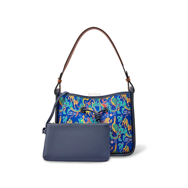 Luxury Shu brocade shoulder bag with guardian blessing motif main view