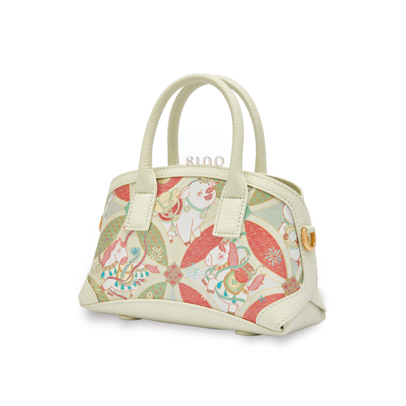 Luxury Song Brocade Enduring Prosperity Leather Top Handle Bag displayed with premium gift box packaging.