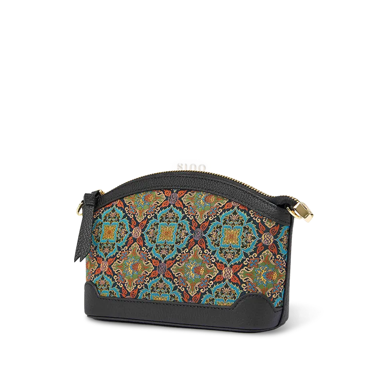 Side view of Luxury Song Brocade Scrolling Foliage & Lotus Motif Clutch Bag on white background.