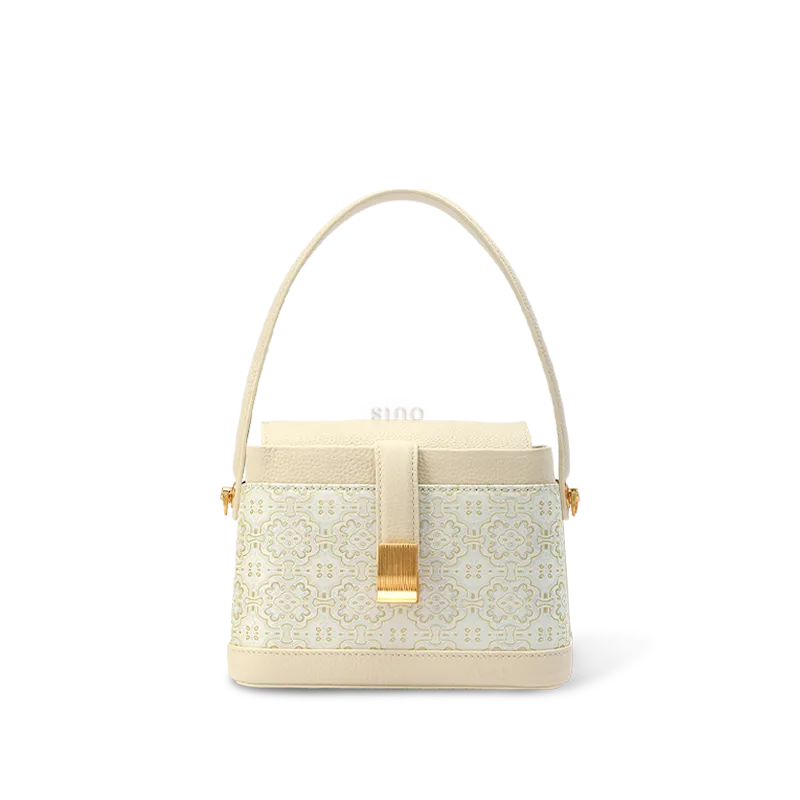 Luxury Song Brocade White & Gold DingSheng Motif Crossbody Bag main view.