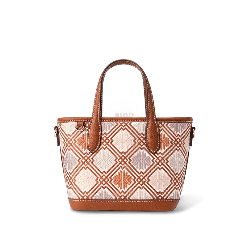 Luxury Zhuang Brocade Embroidered Leather Zipper Crossbody Bag - SinoCultural -- FJ110696