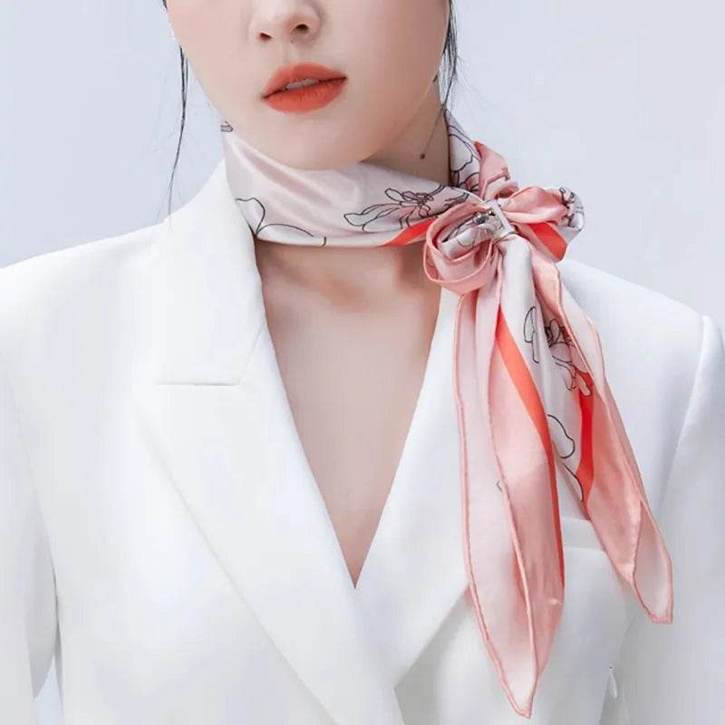 Mulberry Silk 16 Momme Square Scarf Magnolia Blossom Design 68 x 68 Cm - SinoCultural -- SS019-1