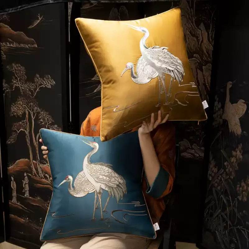 Chinoiserie Peony and Peacock Embroidered Throw Pillow for Sofa Bed Decor - SinoCultural -- SJZBZ083B45A