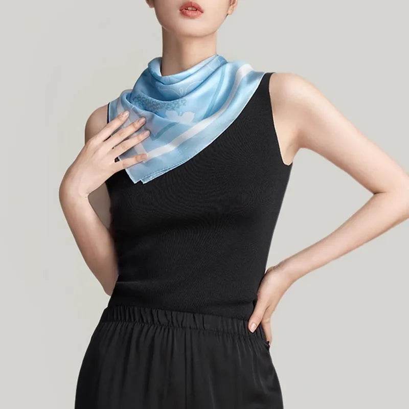 100% Mulberry Silk Luxury Square Silk Scarf Dreamy Jiangnan Design 68 x 68 Cm - SinoCultural -- SS022-2