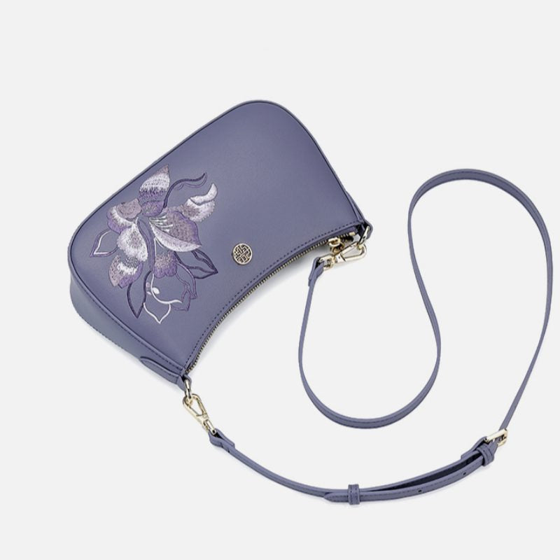 Embroidery Leather Peony Women's Shoulder Handbag-Shoulder Bag-SinoCultural-SinoCultural