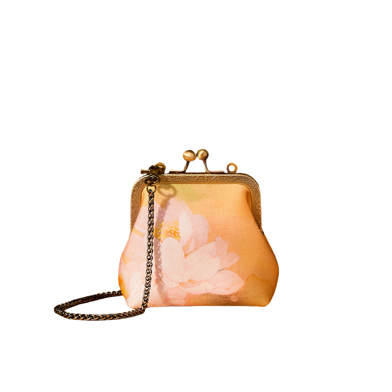 Mulberry Silk Retro Gold Mini Coin Purse Wallet Lotus - SinoCultural