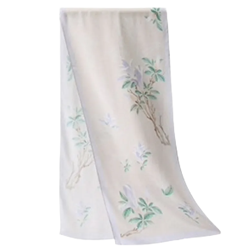 White Magnolia Poetic Blossom Mulberry Silk Long Scarf with soft botanical motifs and elegant ivory tones.